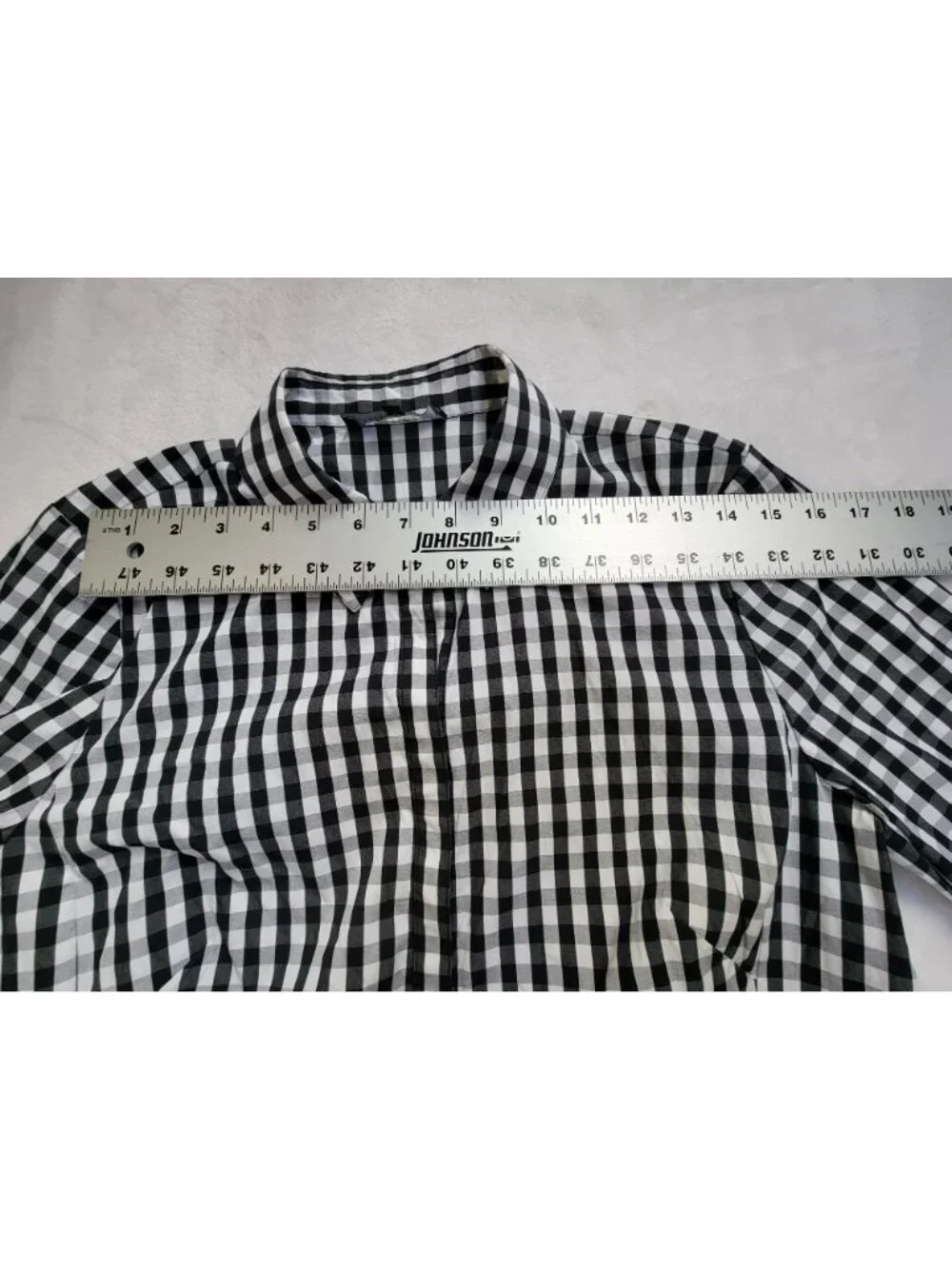 Lafayette 148 Women's Leigh Gingham 3/4 Sleeve Button Up Shirt Black/White 8 - Picture 5 of 8